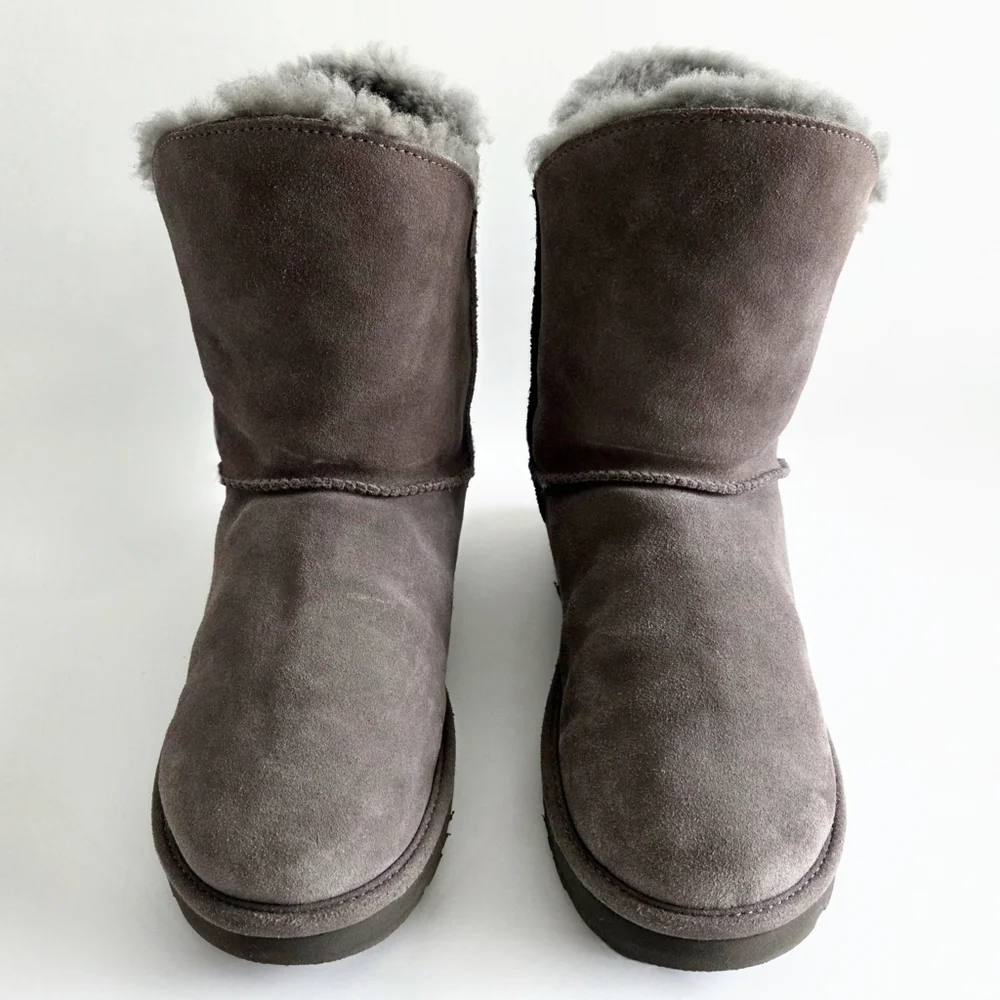 UGG Constantine Low Calf Shearling  & Leather Boots W/ Laced Side, Gray, Size 9